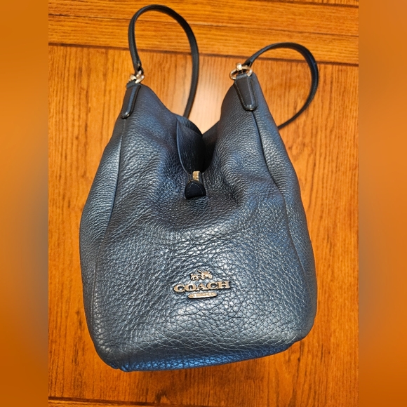 Coach Metallic Navy Pebbled Leather Boho Shoulder Bag w/ Silver Accents - Picture 5 of 12